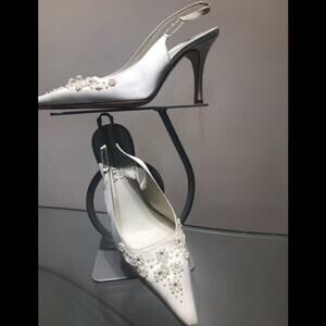 Hi heel sling backs cream satin with beading